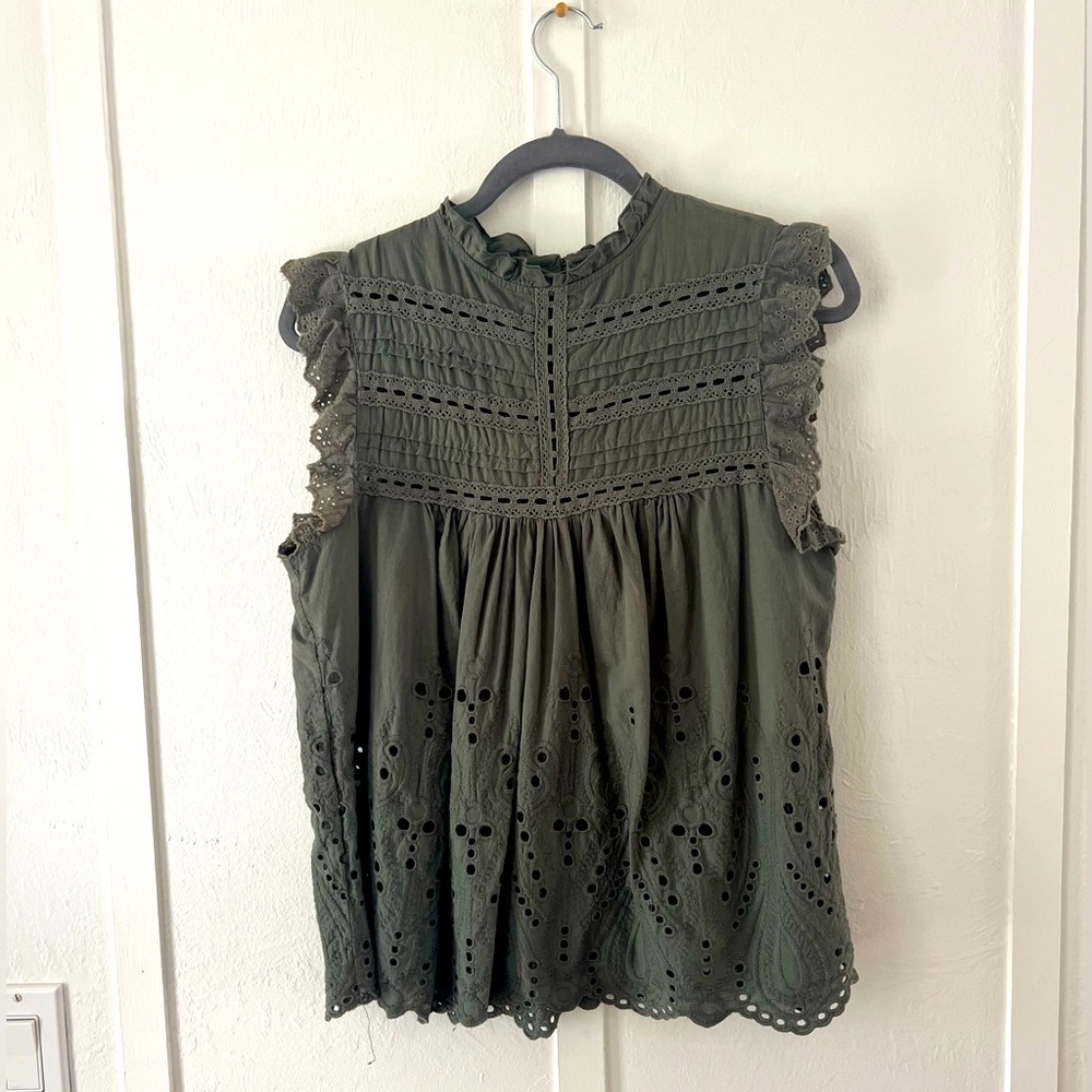ADIVA Green Eyelet Sleeveless Top EUC Size LARGE